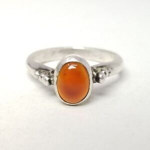 Vintage Sterling Silver Orange Oval Cabochon Stone Ring, Size 6 1/2 Band, Bezel